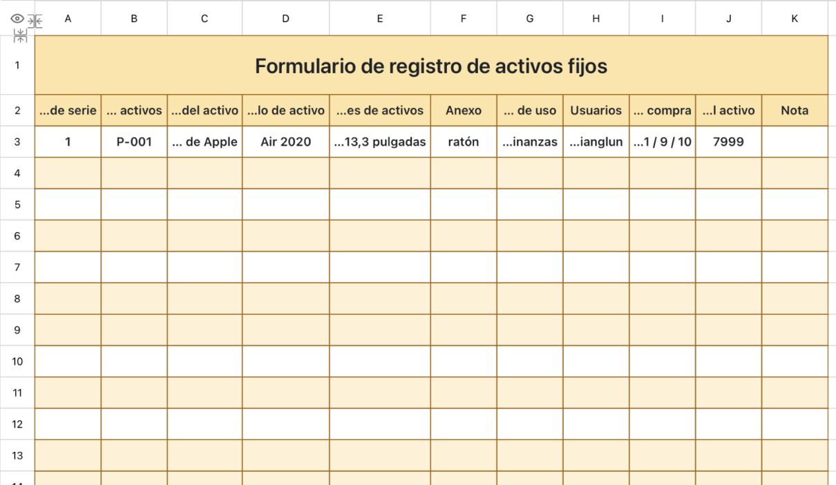 Formulario de registro de activos fijos